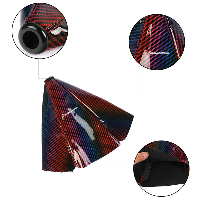 Brand New Universal Mazdaspeed Neo-Chrome Carbon Fiber Leather PVC Style Stitch Leather Gear Manual Shifter Shift Knob Boot