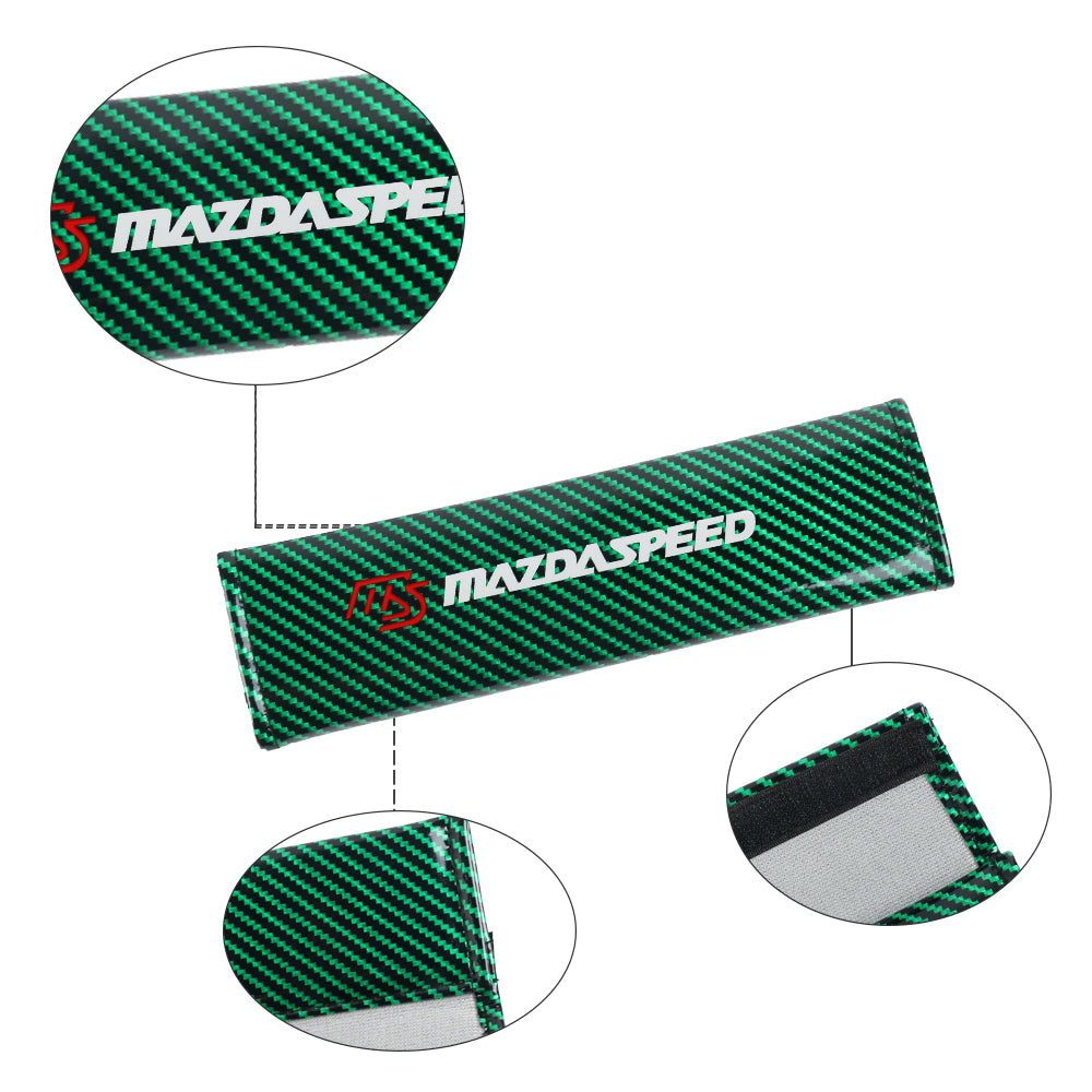 Brand New Universal 2PCS Mazdaspeed Green Carbon Fiber Look Car Seat Belt Covers Shoulder Pad
