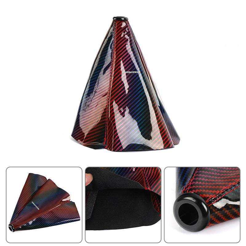 Brand New Universal Mazdaspeed Neo-Chrome Carbon Fiber Leather PVC Style Stitch Leather Gear Manual Shifter Shift Knob Boot