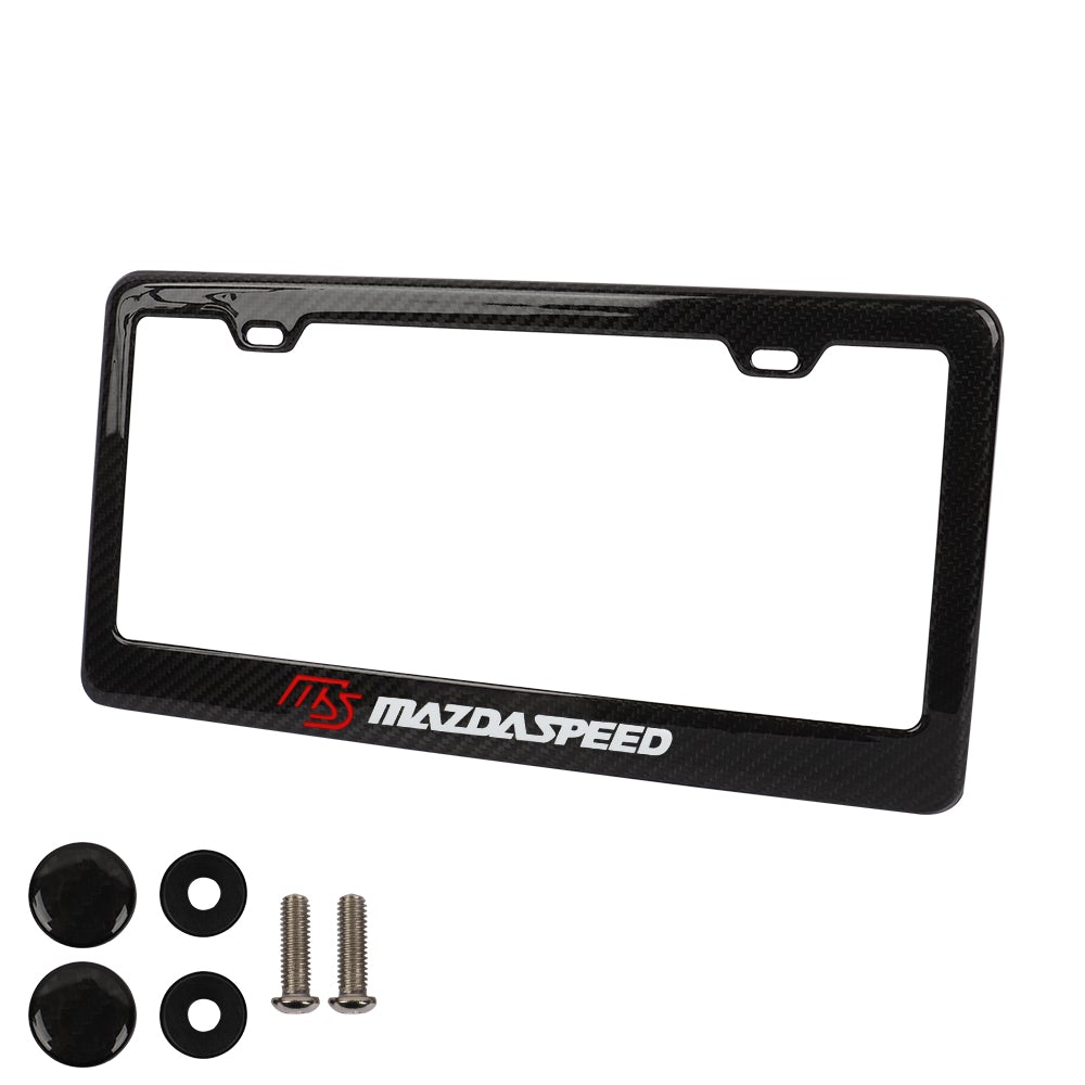 Brand New 1PCS Mazdaspeed Real 100% Carbon Fiber License Plate Frame Tag Cover Original 3K With Free Caps