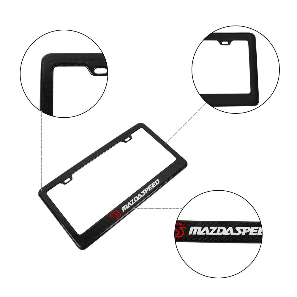 Brand New 1PCS Mazdaspeed Real 100% Carbon Fiber License Plate Frame Tag Cover Original 3K With Free Caps