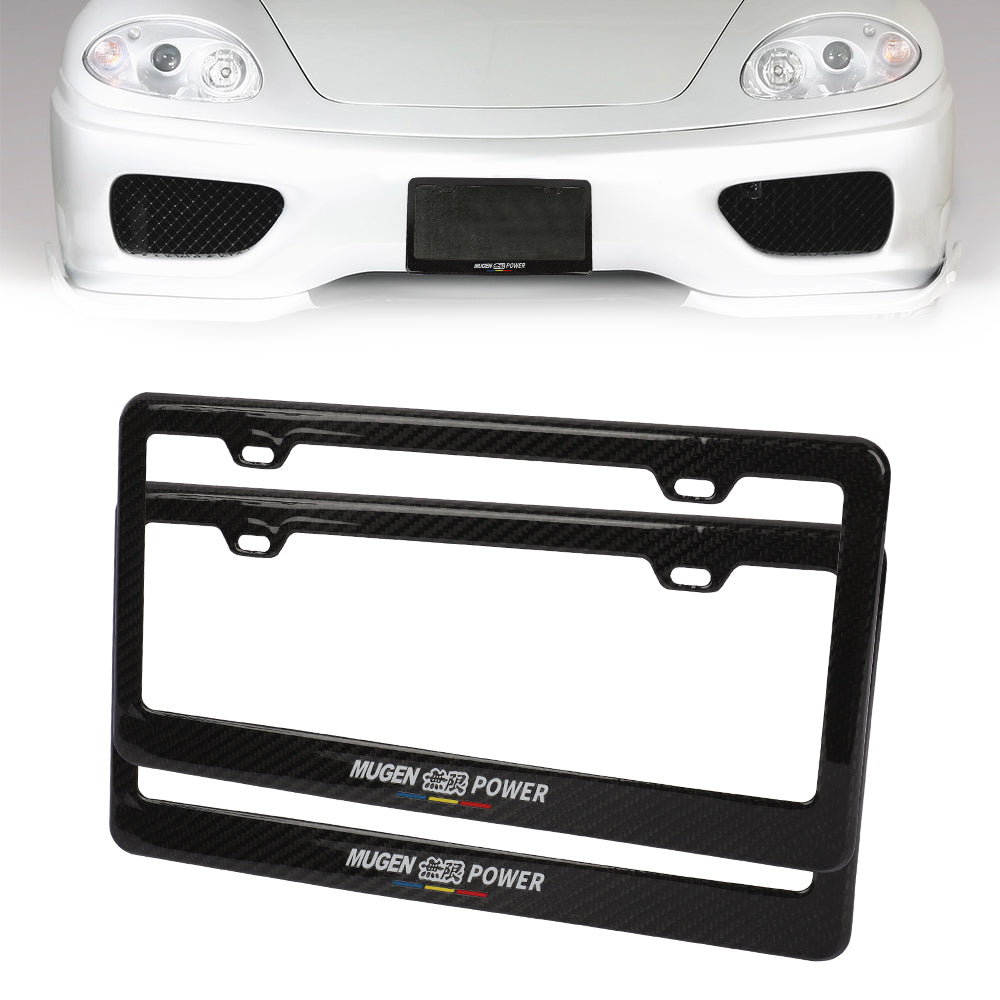Brand New 2PCS Mugen Real 100% Carbon Fiber License Plate Frame Tag Cover Original 3K With Free Caps
