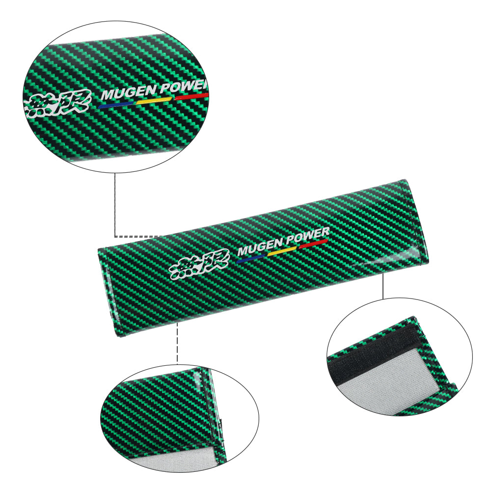 Brand New Universal 2PCS Mugen Green Carbon Fiber Look Car Seat Belt Covers Shoulder Pad