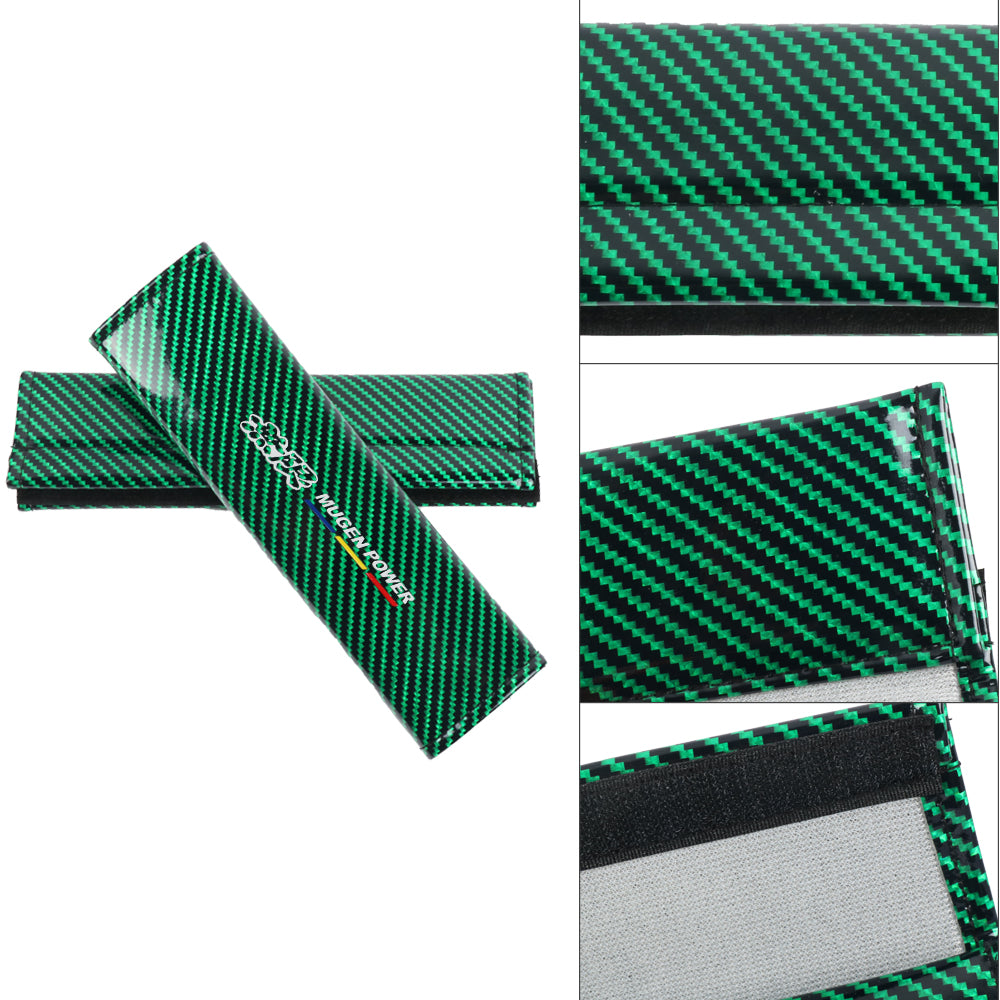 Brand New Universal 2PCS Mugen Green Carbon Fiber Look Car Seat Belt Covers Shoulder Pad