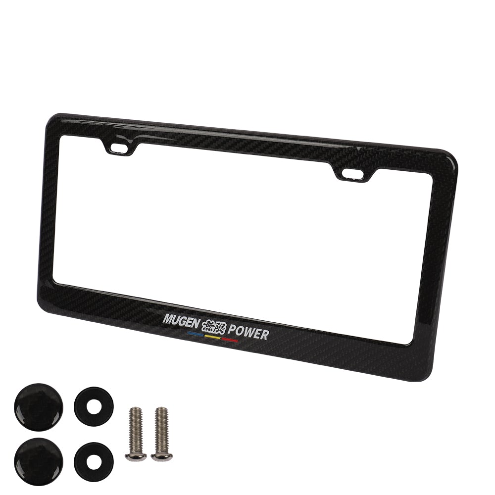 Brand New 2PCS Mugen Real 100% Carbon Fiber License Plate Frame Tag Cover Original 3K With Free Caps