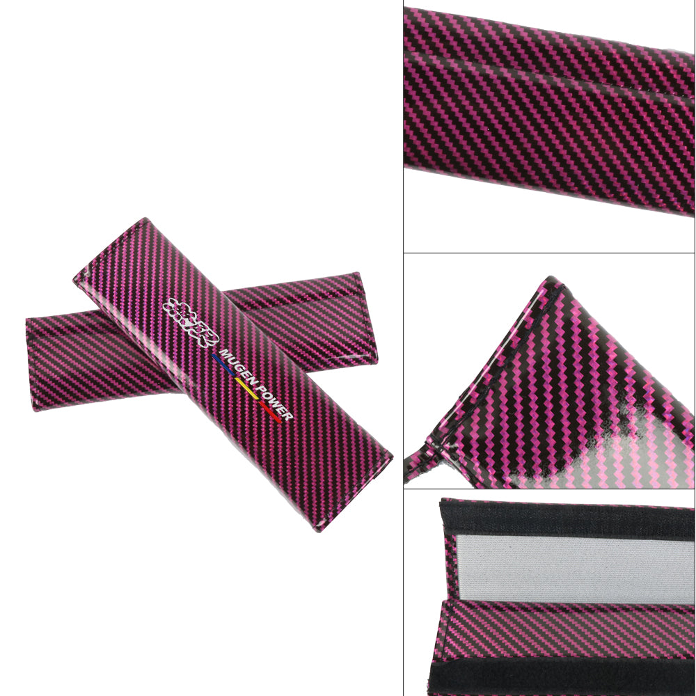Brand New Universal 2PCS MUGEN POWER Hot Pink Carbon Fiber Look Car Seat Belt Covers Shoulder Pad