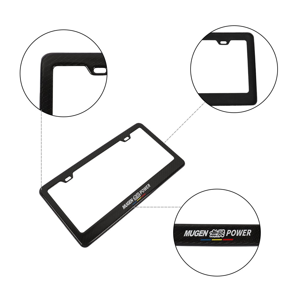 Brand New 2PCS Mugen Real 100% Carbon Fiber License Plate Frame Tag Cover Original 3K With Free Caps