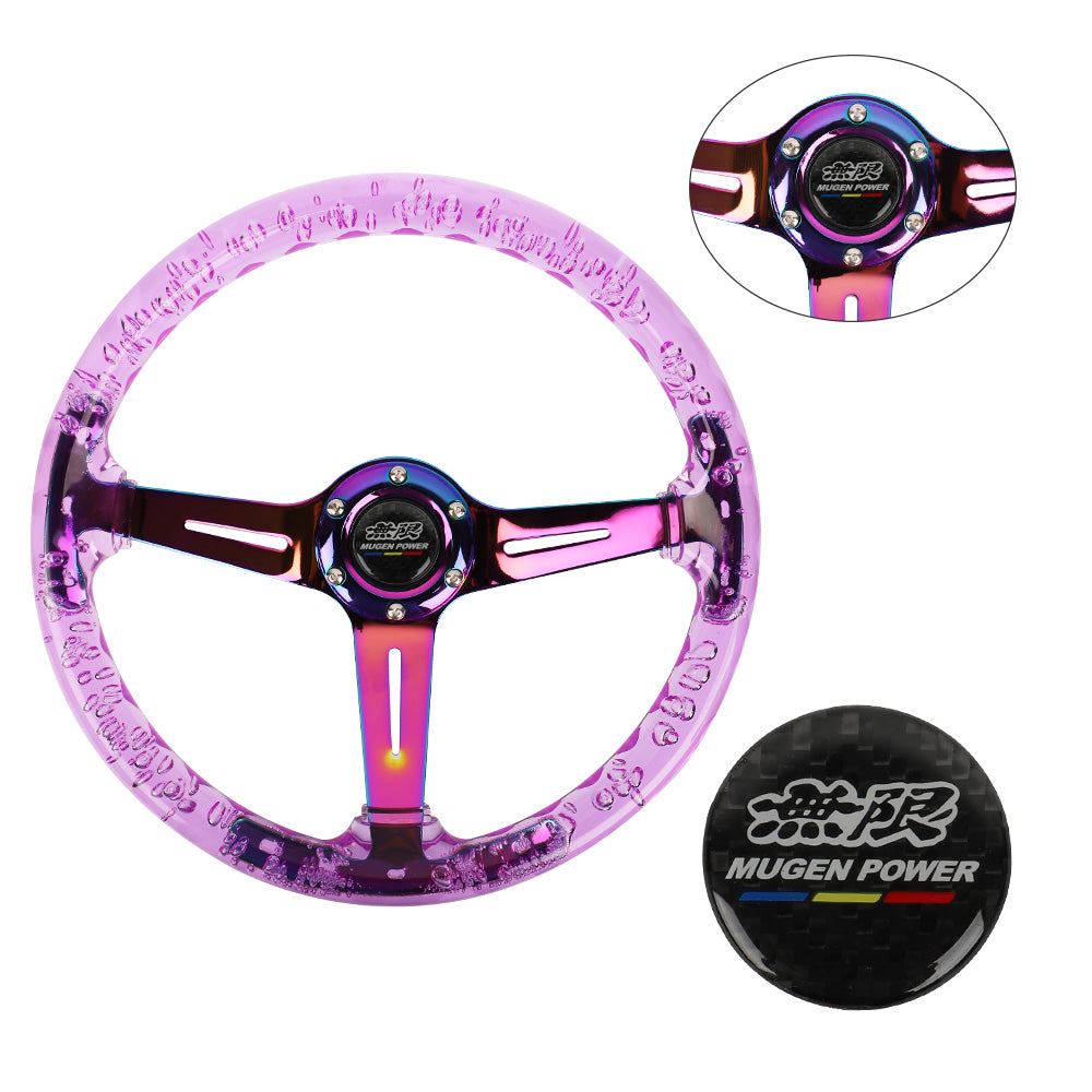 Brand New JDM MUGEN Universal 6-Hole 350mm Deep Dish Vip Purple Crystal Bubble Neo Spoke Steering Wheel