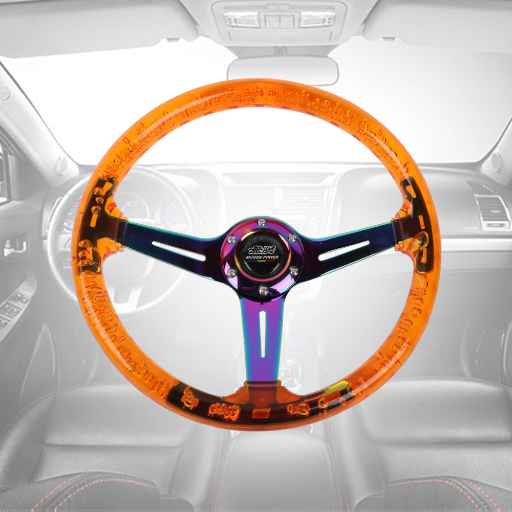 Brand New JDM Mugen Universal 6-Hole 350mm Deep Dish Vip Orange Crystal Bubble Neo Spoke Steering Wheel