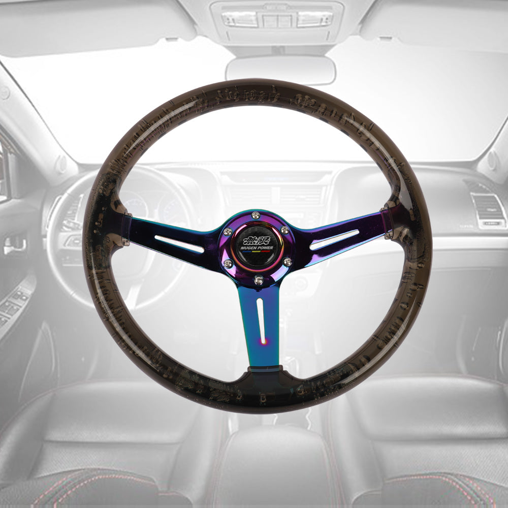 Brand New JDM Mugen Universal 6-Hole 350mm Deep Dish Vip Black Crystal Bubble Neo Spoke Steering Wheel