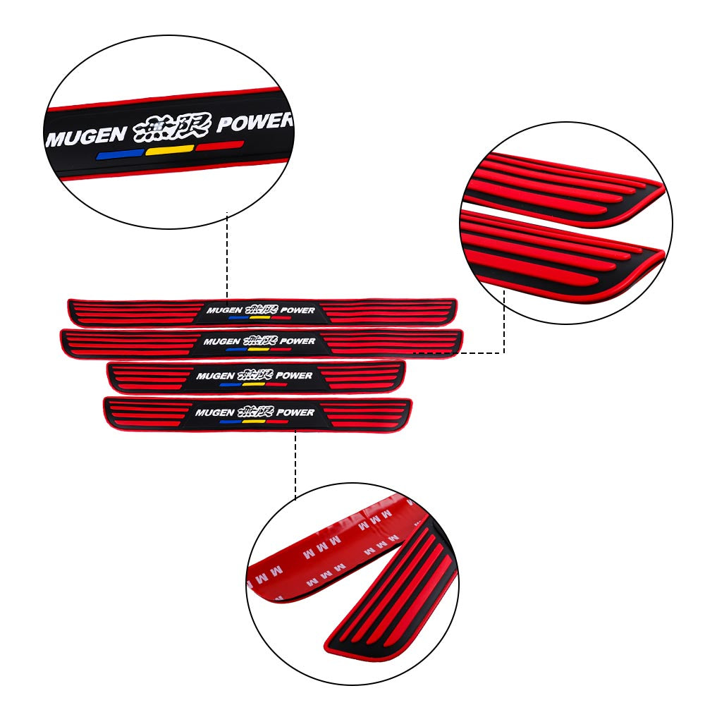 Brand New 4PCS Universal Mugen Power Red Rubber Car Door Scuff Sill Cover Panel Step Protector V2