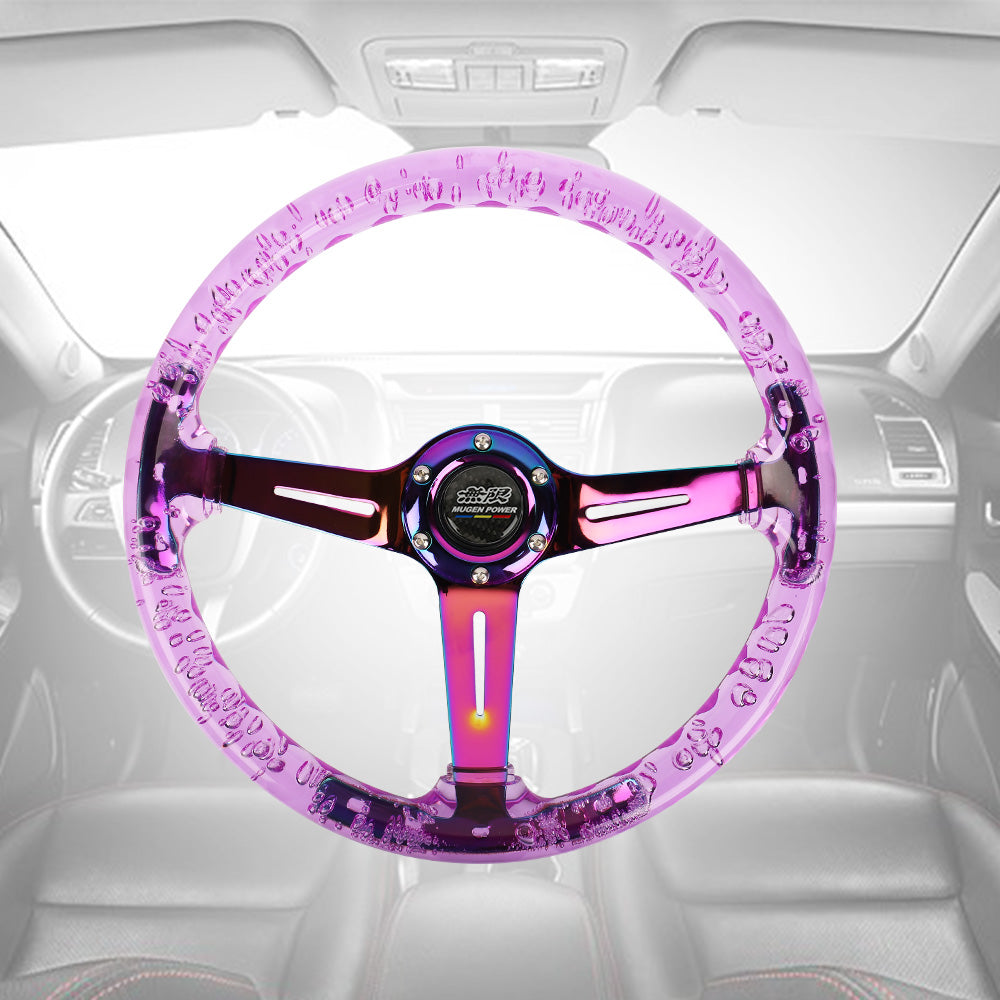 Brand New JDM MUGEN Universal 6-Hole 350mm Deep Dish Vip Purple Crystal Bubble Neo Spoke Steering Wheel