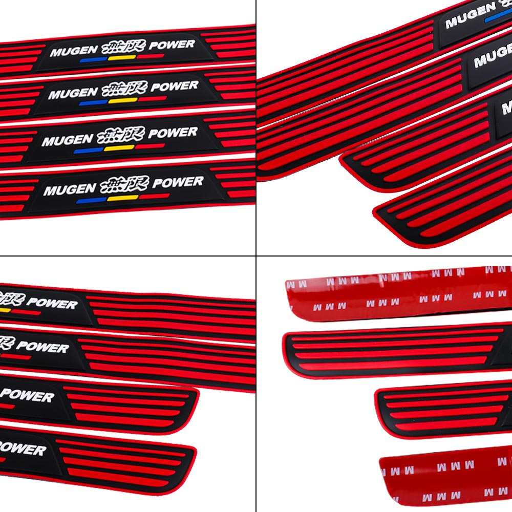 Brand New 4PCS Universal Mugen Power Red Rubber Car Door Scuff Sill Cover Panel Step Protector V2