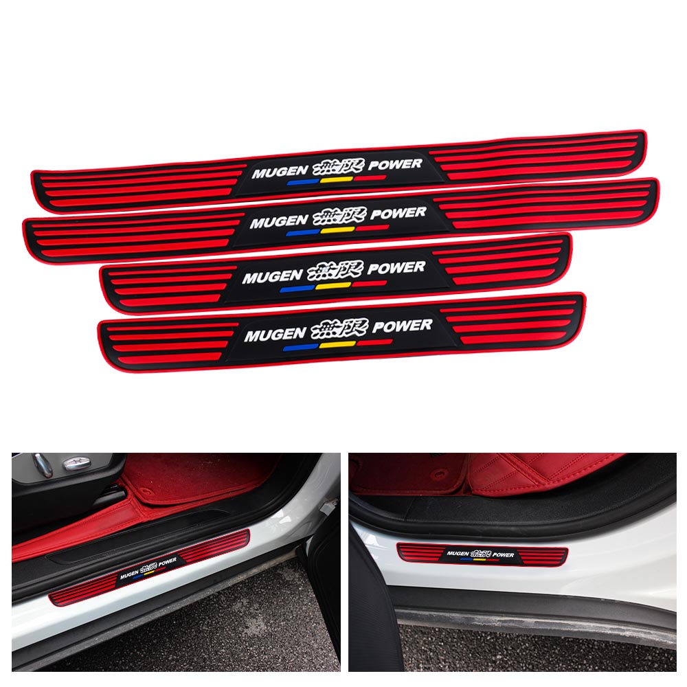 Brand New 4PCS Universal Mugen Power Red Rubber Car Door Scuff Sill Cover Panel Step Protector V2