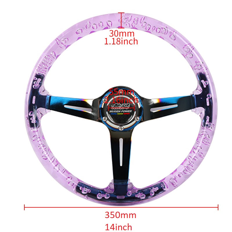 Brand New JDM Mugen Universal 6-Hole 350mm Deep Dish Vip Purple Crystal Bubble Burnt Blue Spoke Steering Wheel