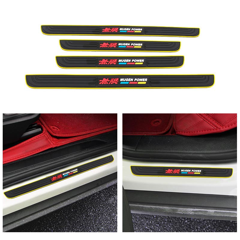 Brand New 4PCS Universal Mugen Yellow Rubber Car Door Scuff Sill Cover Panel Step Protector