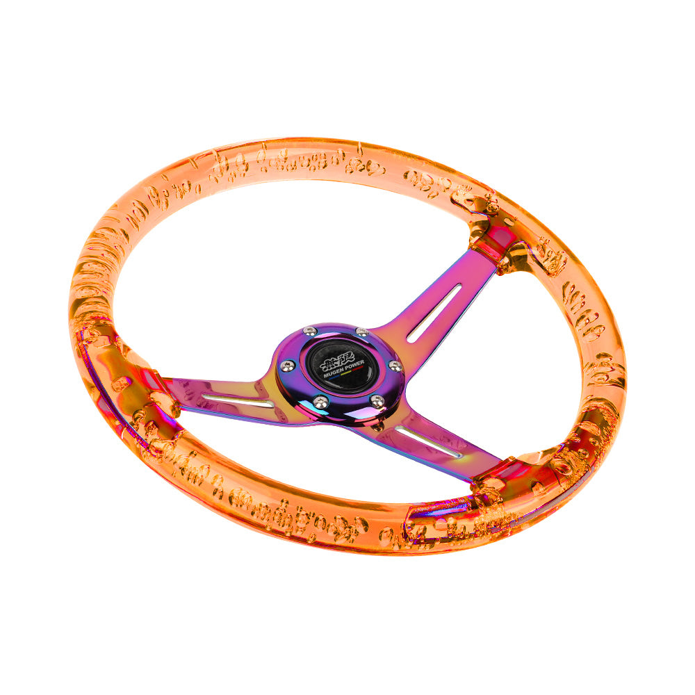 Brand New JDM Mugen Universal 6-Hole 350mm Deep Dish Vip Orange Crystal Bubble Neo Spoke Steering Wheel