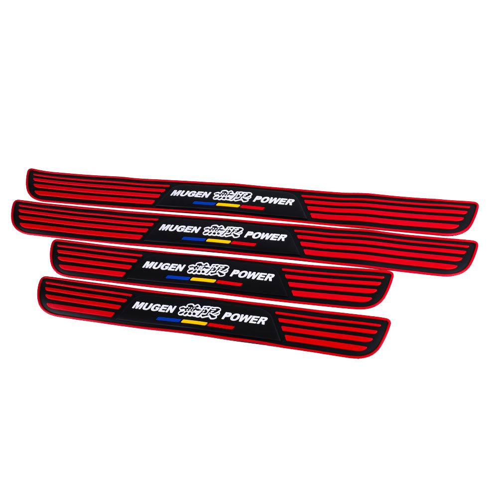 Brand New 4PCS Universal Mugen Power Red Rubber Car Door Scuff Sill Cover Panel Step Protector V2