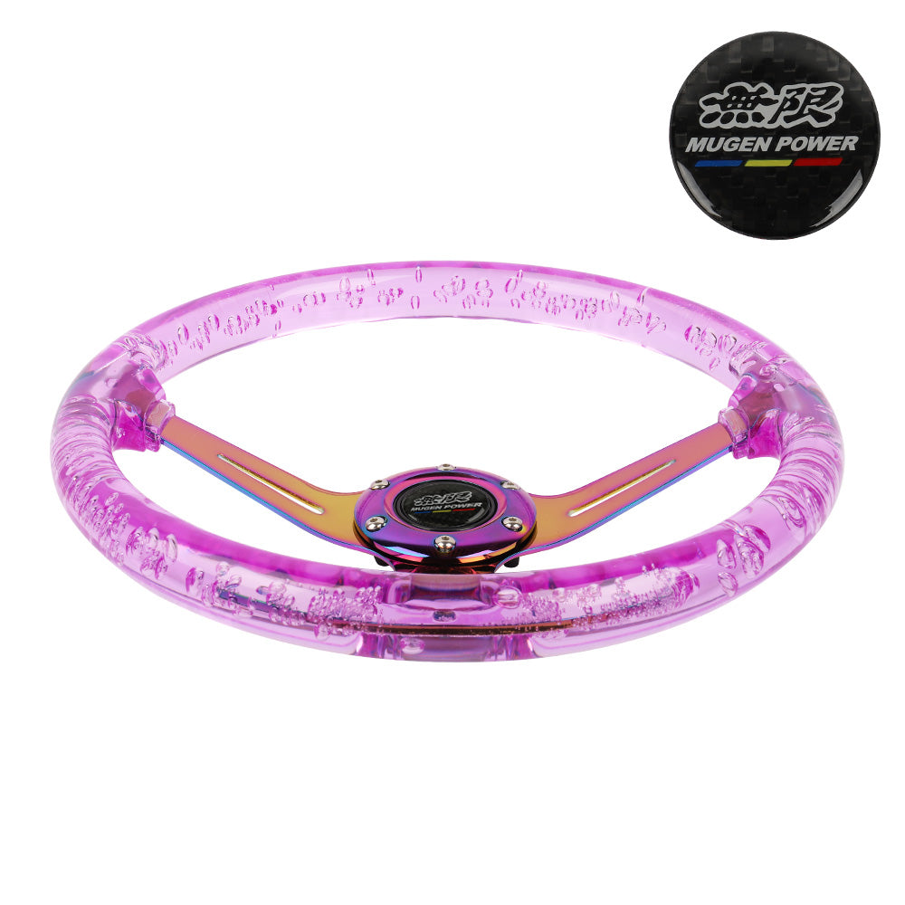 Brand New JDM MUGEN Universal 6-Hole 350mm Deep Dish Vip Purple Crystal Bubble Neo Spoke Steering Wheel