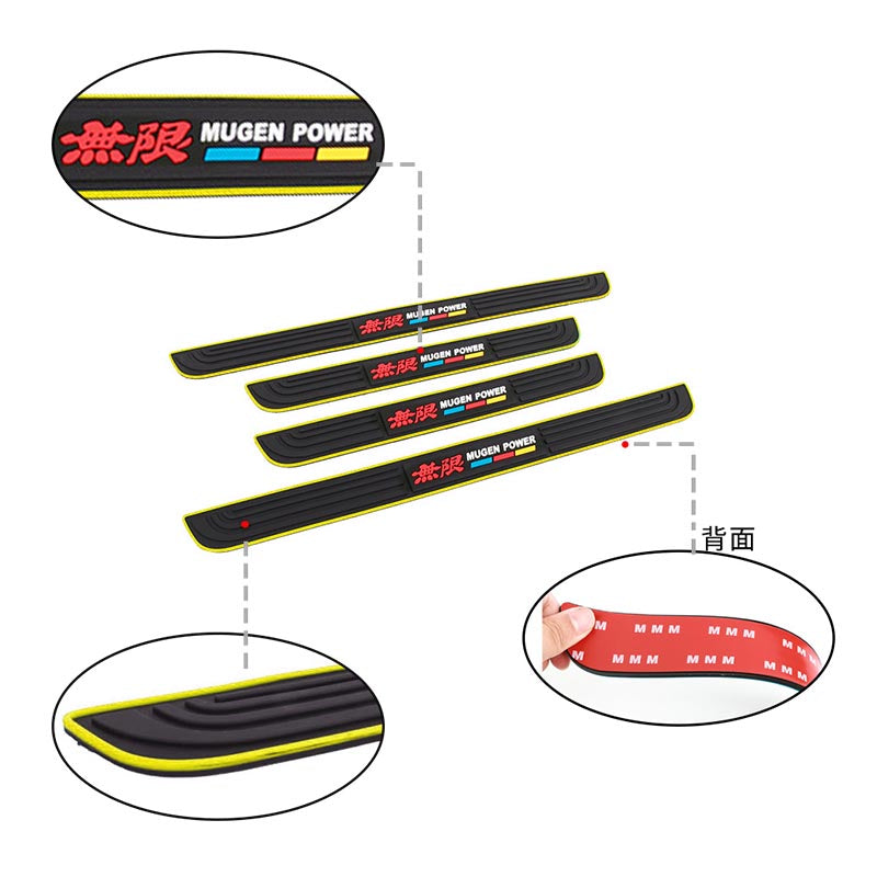 Brand New 4PCS Universal Mugen Yellow Rubber Car Door Scuff Sill Cover Panel Step Protector