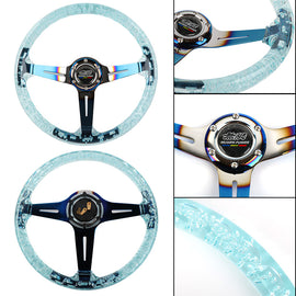 Brand New JDM Mugen Universal 6-Hole 350mm Deep Dish Vip Teal Crystal Bubble Burnt Blue Spoke Steering Wheel