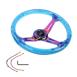 Brand New JDM Mugen Universal 6-Hole 350mm Deep Dish Vip Blue Crystal Bubble Neo Spoke Steering Wheel