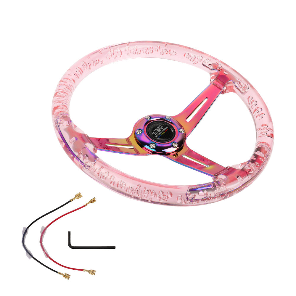 Brand New JDM Mugen Universal 6-Hole 350mm Deep Dish Vip Pink Crystal Bubble Neo Spoke Steering Wheel