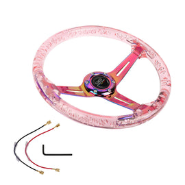 Brand New JDM Mugen Universal 6-Hole 350mm Deep Dish Vip Pink Crystal Bubble Neo Spoke Steering Wheel