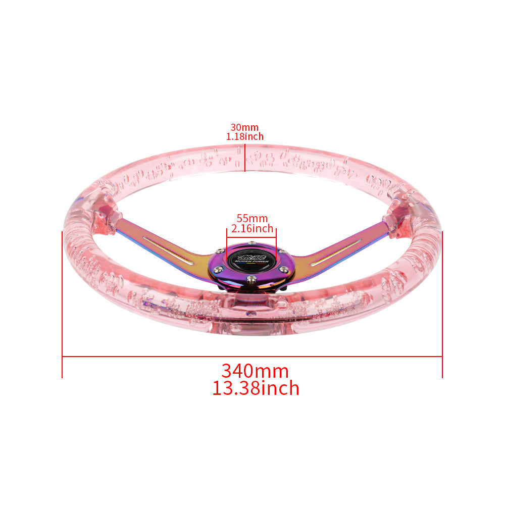 Brand New JDM Mugen Universal 6-Hole 350mm Deep Dish Vip Pink Crystal Bubble Neo Spoke Steering Wheel