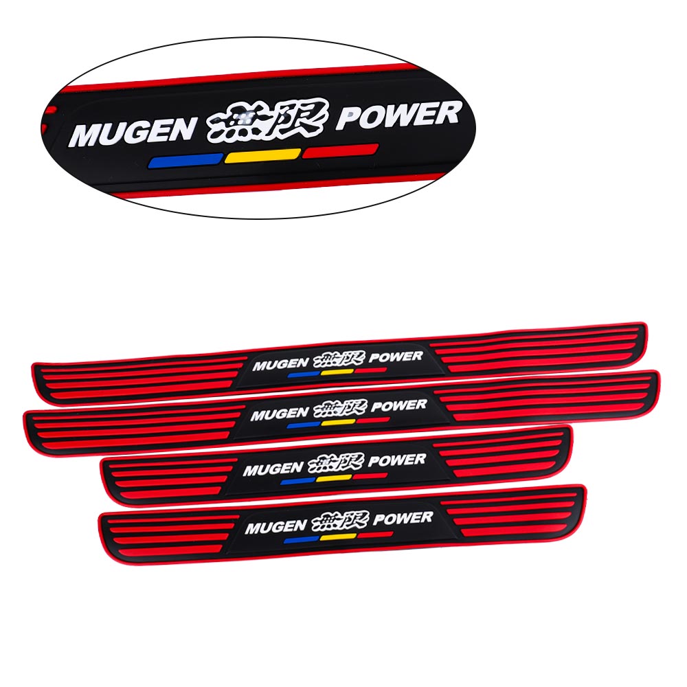 Brand New 4PCS Universal Mugen Power Red Rubber Car Door Scuff Sill Cover Panel Step Protector V2