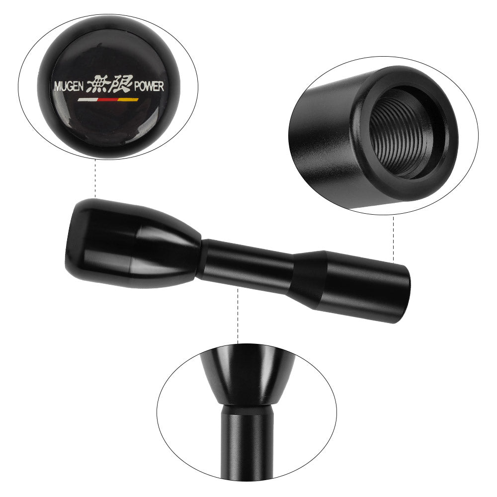 Brand New Universal Black Sticker Mugen Aluminum Manual Gear Stick Black Shift Knob M8 M10 M12 & Black Shifter Extender Extension