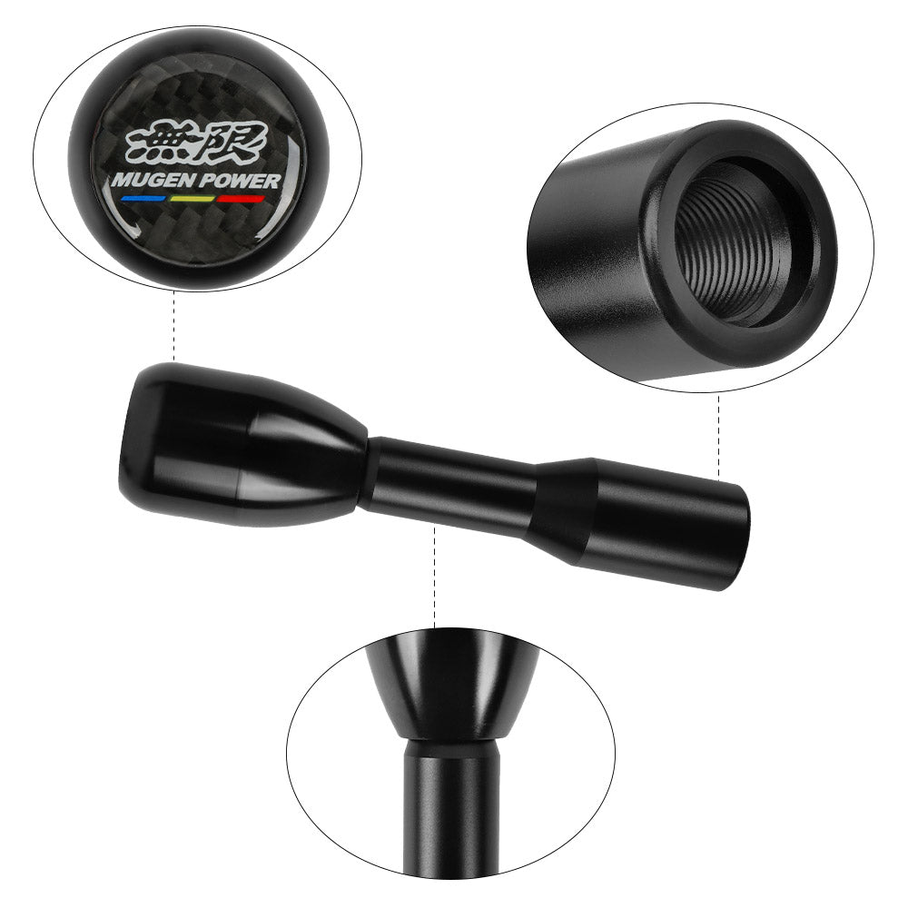 Brand New Universal Real Carbon Sticker Mugen Aluminum Manual Gear Stick Black Shift Knob M8 M10 M12 & Black Shifter Extender Extension