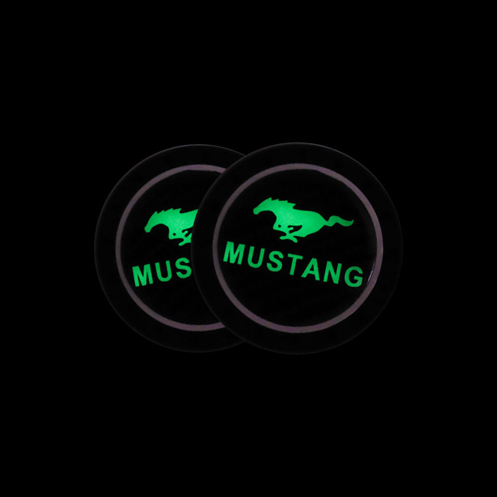 Brand New 2PCS Mustang Glows In The Dark Green Real Carbon Fiber Car Cup Holder Pad Water Cup Slot Non-Slip Mat Universal