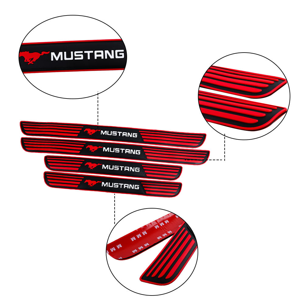 Brand New 4PCS Universal Ford Mustang Red Rubber Car Door Scuff Sill Cover Panel Step Protector V2