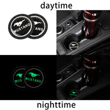 Load image into Gallery viewer, Brand New 2PCS Mustang Glows In The Dark Green Real Carbon Fiber Car Cup Holder Pad Water Cup Slot Non-Slip Mat Universal