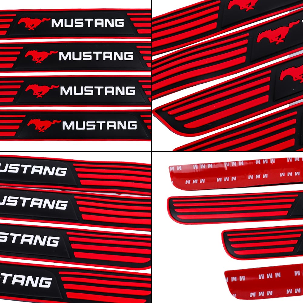 Brand New 4PCS Universal Ford Mustang Red Rubber Car Door Scuff Sill Cover Panel Step Protector V2