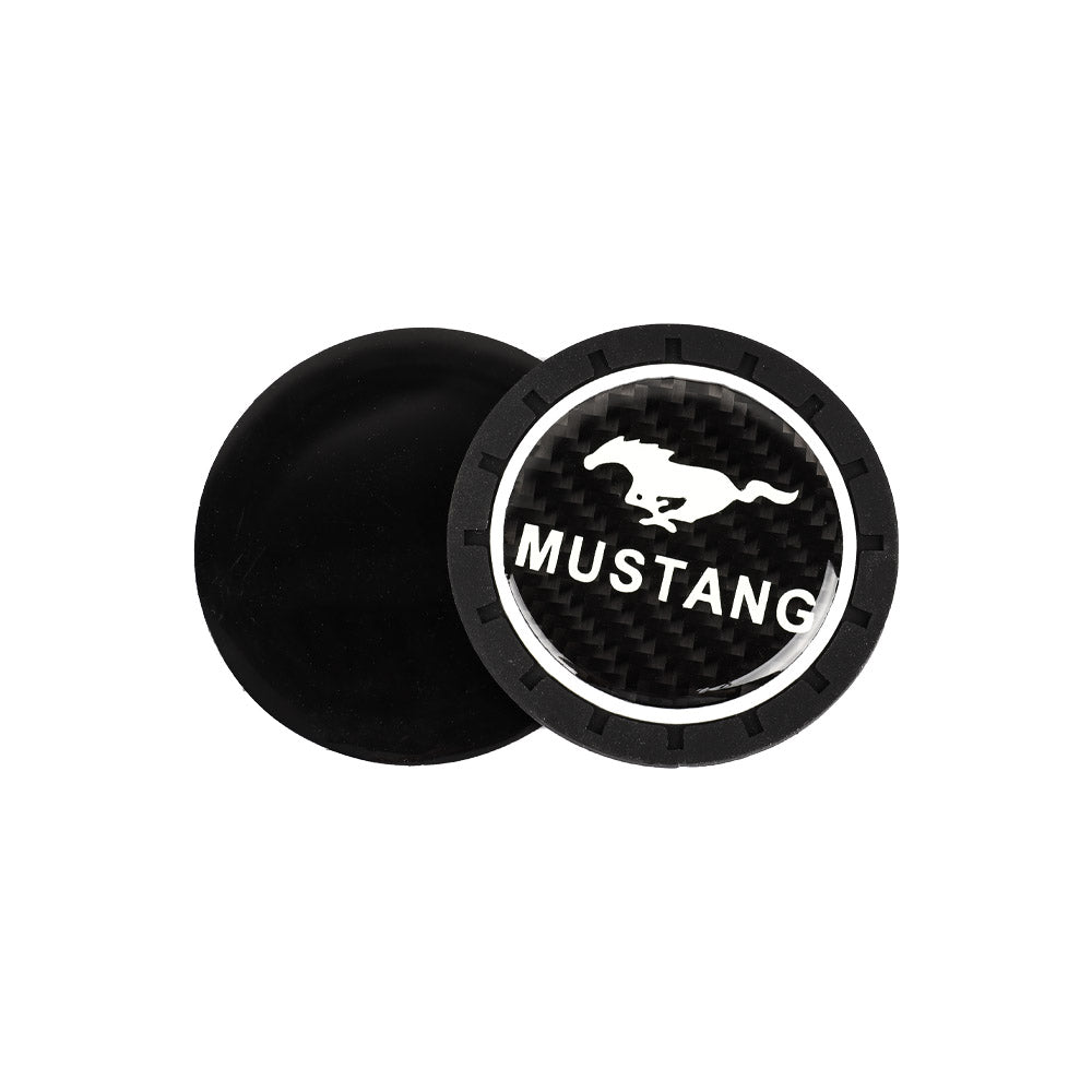 Brand New 2PCS Mustang Glows In The Dark Green Real Carbon Fiber Car Cup Holder Pad Water Cup Slot Non-Slip Mat Universal