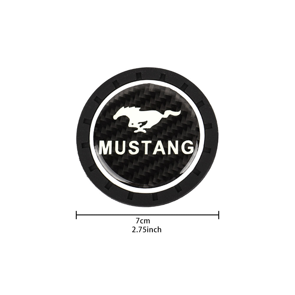 Brand New 2PCS Mustang Glows In The Dark Green Real Carbon Fiber Car Cup Holder Pad Water Cup Slot Non-Slip Mat Universal