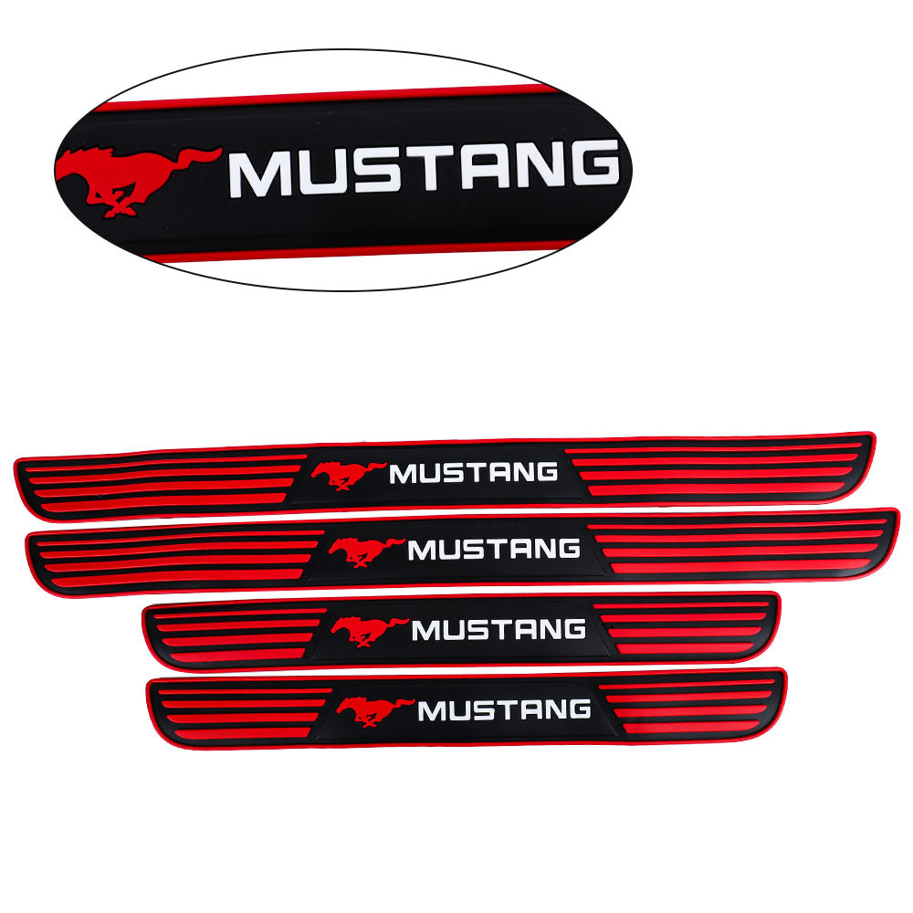 Brand New 4PCS Universal Ford Mustang Red Rubber Car Door Scuff Sill Cover Panel Step Protector V2