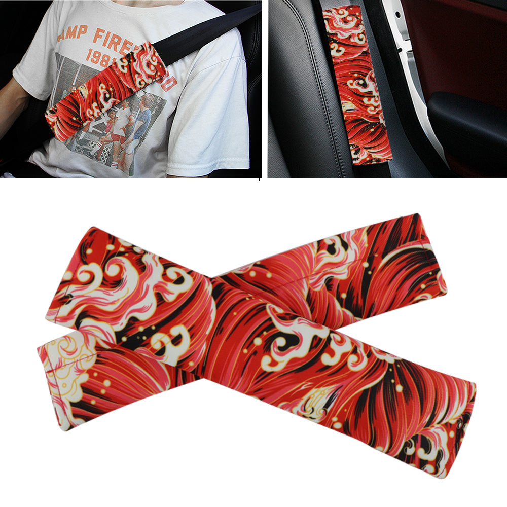Brand New Universal 2PCS SAKURA Red Wave Fabric Soft Cotton Seat Belt Cover Shoulder Pads