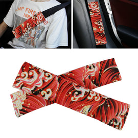 Brand New Universal 2PCS SAKURA Red Wave Fabric Soft Cotton Seat Belt Cover Shoulder Pads