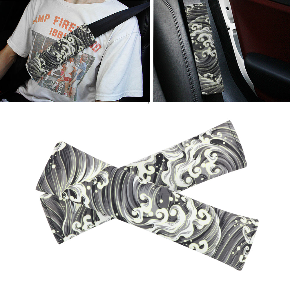Brand New Universal 2PCS SAKURA Black Wave Fabric Soft Cotton Seat Belt Cover Shoulder Pads