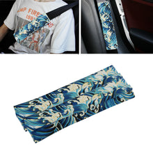 Load image into Gallery viewer, Brand New Universal 2PCS SAKURA Blue Wave Fabric Soft Cotton Seat Belt Cover Shoulder Pads