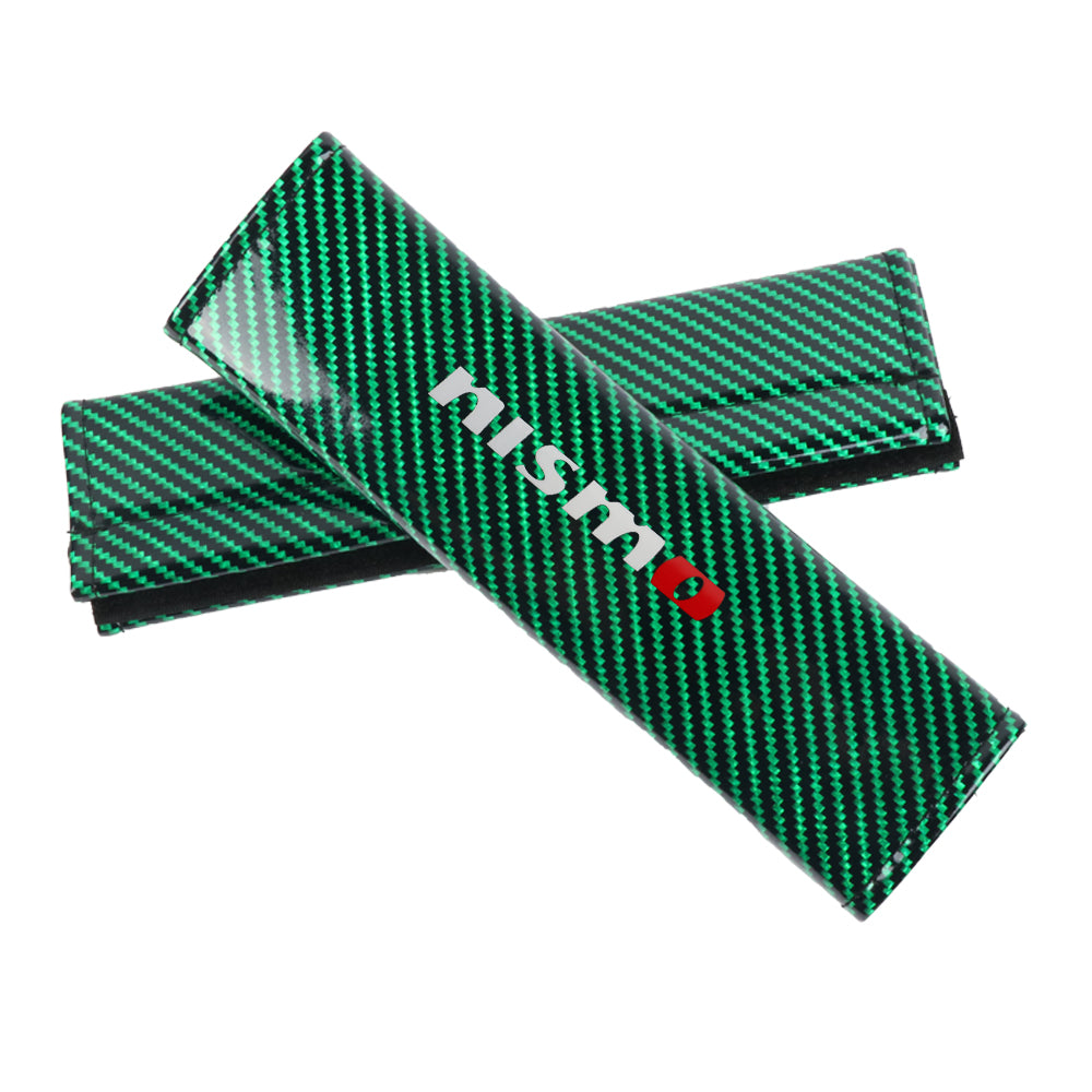 Brand New Universal 2PCS Nismo Green Carbon Fiber Look Car Seat Belt Covers Shoulder Pad