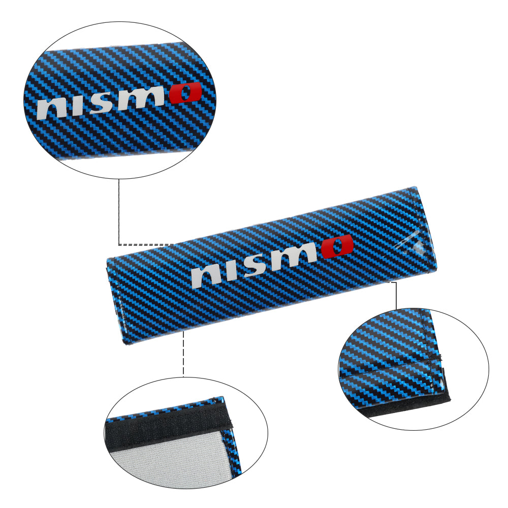 Brand New Universal 2PCS Nismo Blue Carbon Fiber Look Car Seat Belt Covers Shoulder Pad