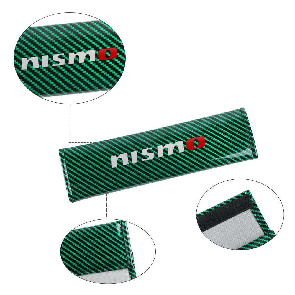 Brand New Universal 2PCS Nismo Green Carbon Fiber Look Car Seat Belt Covers Shoulder Pad