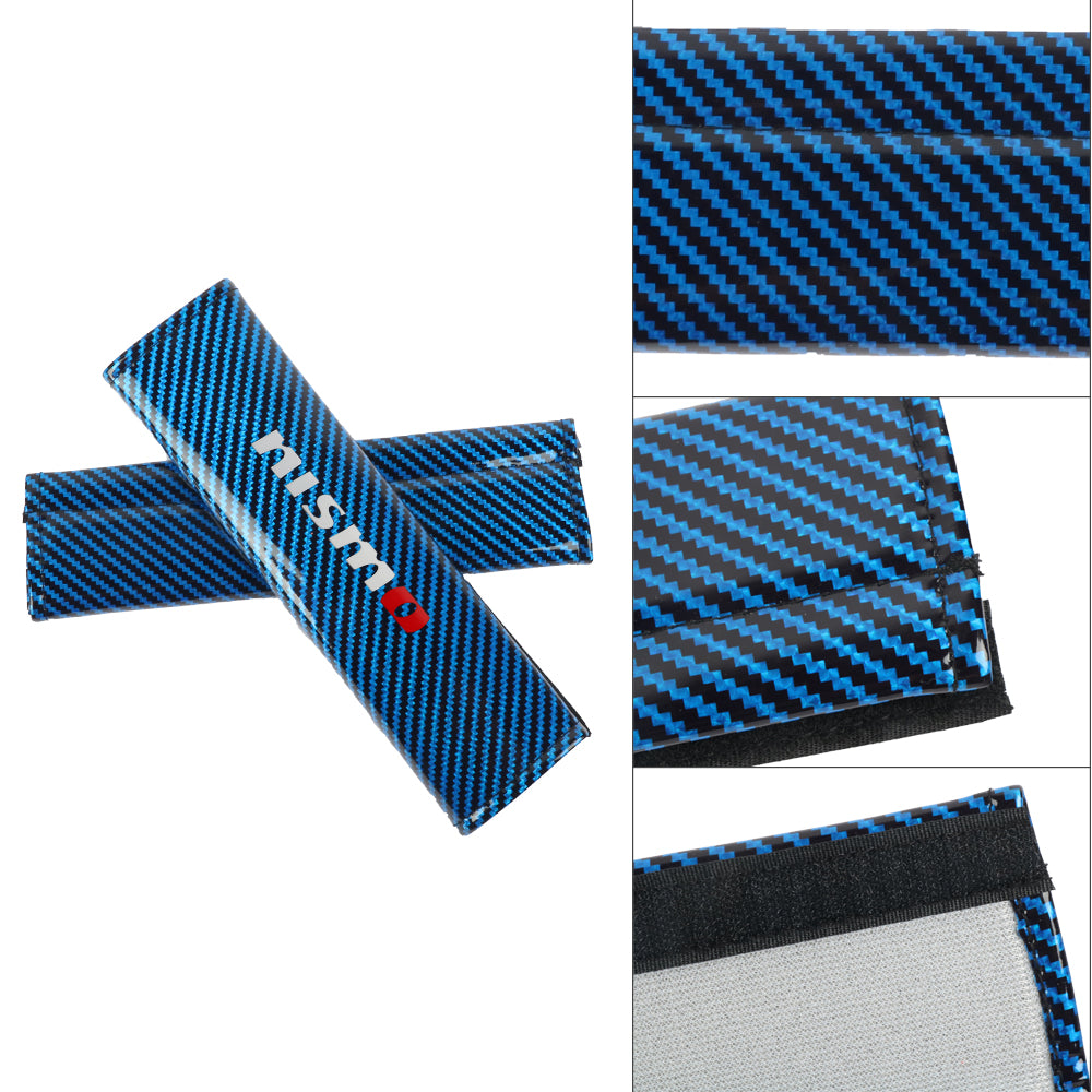 Brand New Universal 2PCS Nismo Blue Carbon Fiber Look Car Seat Belt Covers Shoulder Pad
