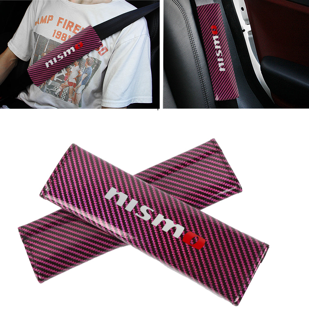 Brand New Universal 2PCS NISMO Hot Pink Carbon Fiber Look Car Seat Belt Covers Shoulder Pad