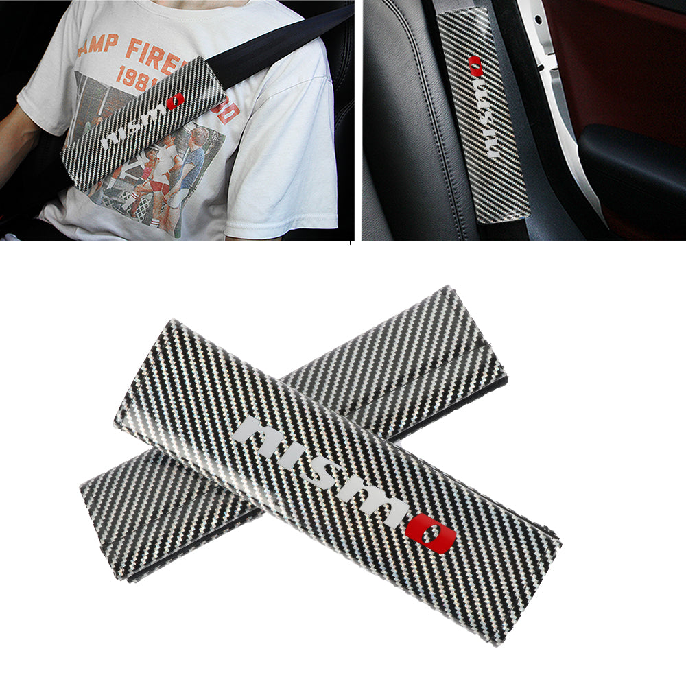 Brand New Universal 2PCS Nismo Silver Carbon Fiber Look Car Seat Belt Covers Shoulder Pad