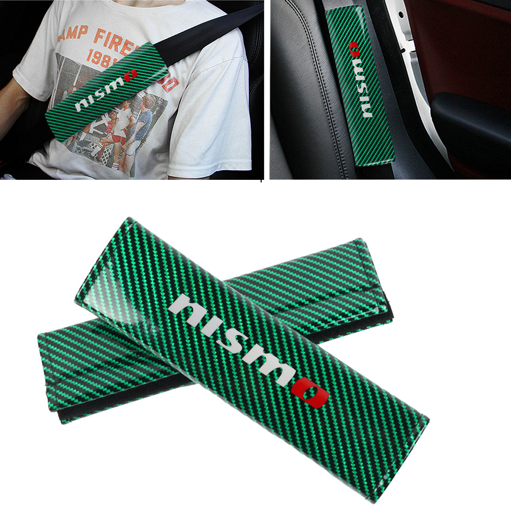 Brand New Universal 2PCS Nismo Green Carbon Fiber Look Car Seat Belt Covers Shoulder Pad